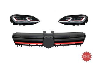 RHD Fanária Emprós LED Sequential Dunamikó Turn Light with Grília katállhlo gia VW Golf 7 VII (2013-2017) R Look Red