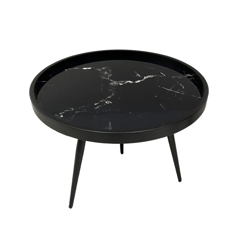 MARM COFFEE TABLE ΜΑΥΡΟ ΜΕ PATTERN ΜΑΥΡΟ 60x60x45cm