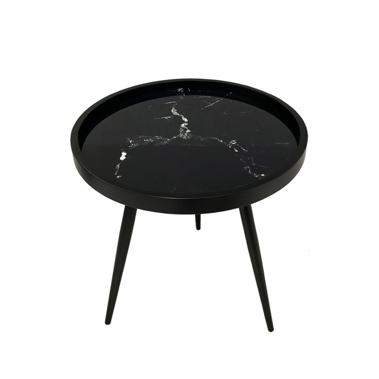 MARM SIDE TABLE ΜΑΥΡΟ ΜΕ PATTERN ΜΑΥΡΟ 49.5x49.5x52cm