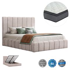 ΚΡΕΒΑΤΙ ΔΙΠΛΟ ΜΕ ΣΤΡΩΜΑ & ΑΠΟΘ.ΧΩΡΟ REMO HM21167 ΜΠΕΖ ΜΠΟΥΚΛΕ--ΓΙΑ 160x200εκ