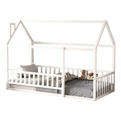 ΚΡΕΒΑΤΙ ΠΑΙΔΙΚΟ ΜΕ ΚΑΓΚΕΛΟ HOUSER HM706.03 τ.MONTESSORI ΞΥΛΟ ΠΕΥΚΟ ΛΕΥΚΟ-190x90εκ