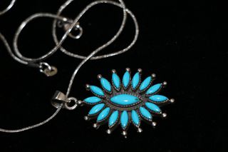 Μενταγιόν Αλυσίδα Κολιέ Τουρκουάζ ασήμι 925 sterling silver Navajo Indian Ινδιάνικη τέχνη SBTS112CH