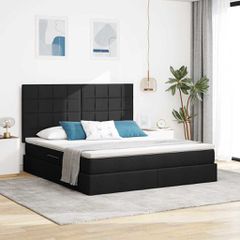 LED Κρεβάτι αποθήκευσης με στρώμα Μαύρο 160 x 200 cm Ύφασμα 3372428