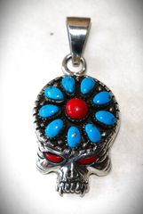 Μενταγιόν Κολιέ Τουρκουάζ κοράλλι Ασήμι 925 sterling silver Navajo Indian Ινδιάνικη τέχνη SBTS119