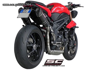 Εξάτμισεις Διπλά Τελικά Sc Project Oval Black stainless steel with carbon cap  with Y link pipe for Triumph Speed Triple 1050 2011-2013