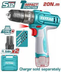 Δραπανοκατσάβιδο Κρουστικό Μπαταρίας TOTAL Li-ion 12V / 20Nm με 2 Μπαταρίες 1.5Ah με Type-C Φόρτιση ( TIDLI12206E )
