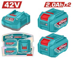TOTAL Σέτ 2 τεμαχίων Μπαταρίες TFBLI42201E Li-ion 42V/2Ah + 1 τεμάχιο Φορτιστής TFCLI42021E Επαγγελματικό ( TFBCPM20221E )