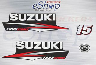 Αυτοκόλλητα σετ για Suzuki τετράχρονη df 15 Hp (Μαύρη μηχανή) 2010