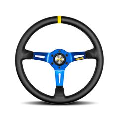 Γνήσιο Τιμόνι Momo Mod. 08 Tulip (88 mm), Μαύρο Δέρμα, Μπλε Ακτίνες - 35 cm