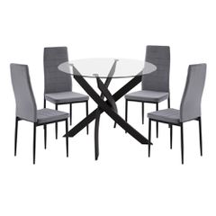 ΣΕΤ ΤΡΑΠΕΖΑΡΙΑΣ 5ΤΜΧ LADY HM21199.01 ΓΥΑΛΙ--ΜΕΤΑΛΛΟ ΣΕ ΜΑΥΡΟ & ΒΕΛΟΥΔΟ ΓΚΡΙ