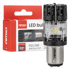 Amio – LED CSP P21/5W BAY15d Διπολικό 12V 66W 4800lm 6500K Full CANBUS για Στοπ & Θέσης Ισχυρό Φως – 1 Τεμ. (04689/AM)