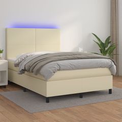 Κρεβάτι Boxspring με Στρώμα & LED Κρεμ 140x190 εκ. Συνθ. Δέρμα 3135821