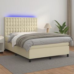 Κρεβάτι Boxspring με Στρώμα & LED Κρεμ 140x190 εκ. Συνθ. Δέρμα 3135941