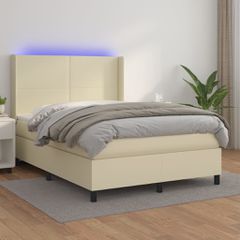 Κρεβάτι Boxspring με Στρώμα & LED Κρεμ 140x190 εκ. Συνθ. Δέρμα 3139261