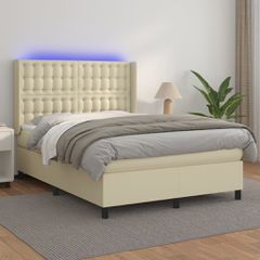 Κρεβάτι Boxspring με Στρώμα & LED Κρεμ 140x190 εκ. Συνθ. Δέρμα 3139381
