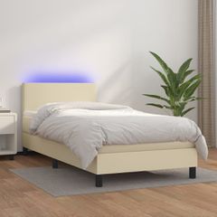 Κρεβάτι Boxspring με Στρώμα & LED Κρεμ 80x200 εκ. Συνθ. Δέρμα 3134071