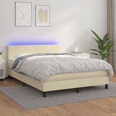 Κρεβάτι Boxspring με Στρώμα & LED Κρεμ 140x190 εκ. Συνθ. Δέρμα 3134101