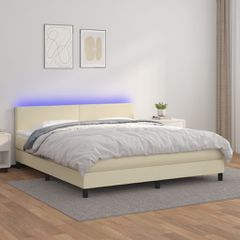 Κρεβάτι Boxspring με Στρώμα & LED Κρεμ 180x200 εκ. Συνθ. Δέρμα 3134119