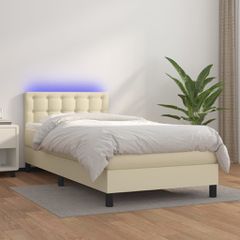 Κρεβάτι Boxspring με Στρώμα & LED Κρεμ 90x190 εκ. Συνθ. Δέρμα 3134197