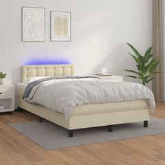 Κρεβάτι Boxspring με Στρώμα & LED Κρεμ 120x200 εκ. Συνθ. Δέρμα 3134215