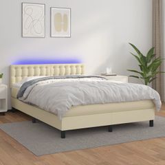 Κρεβάτι Boxspring με Στρώμα & LED Κρεμ 140x190 εκ. Συνθ. Δέρμα 3134221