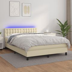 Κρεβάτι Boxspring με Στρώμα & LED Κρεμ 140x200 εκ. Συνθ. Δέρμα 3134227