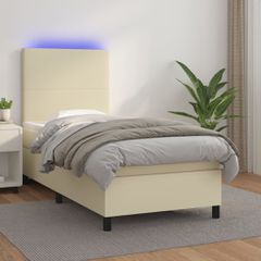 Κρεβάτι Boxspring με Στρώμα & LED Κρεμ 90x190 εκ. Συνθ. Δέρμα 3135797