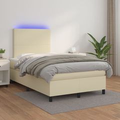 Κρεβάτι Boxspring με Στρώμα & LED Κρεμ 120x200 εκ. Συνθ. Δέρμα 3135815