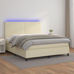 Κρεβάτι Boxspring με Στρώμα & LED Κρεμ 180x200 εκ. Συνθ. Δέρμα 3135839