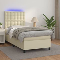 Κρεβάτι Boxspring με Στρώμα & LED Κρεμ 80x200 εκ. Συνθ. Δέρμα 3135911