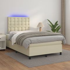 Κρεβάτι Boxspring με Στρώμα & LED Κρεμ 120x200 εκ. Συνθ. Δέρμα 3135935