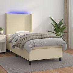 Κρεβάτι Boxspring με Στρώμα & LED Κρεμ 90x190 εκ. Συνθ. Δέρμα 3139237