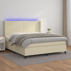 Κρεβάτι Boxspring με Στρώμα & LED Κρεμ 180x200 εκ. Συνθ. Δέρμα 3139279