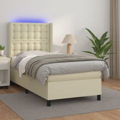 Κρεβάτι Boxspring με Στρώμα & LED Κρεμ 80x200 εκ. Συνθ. Δέρμα 3139351