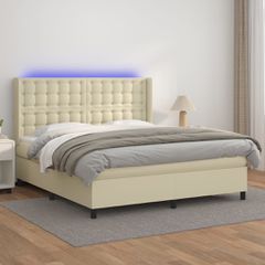 Κρεβάτι Boxspring με Στρώμα & LED Κρεμ 180x200 εκ. Συνθ. Δέρμα 3139399