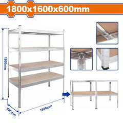 Wadfow WTS1A16 Ραφιέρα Μεταλλική Γαλβανιζέ 4 Ραφιών 1800Χ1600Χ600mm