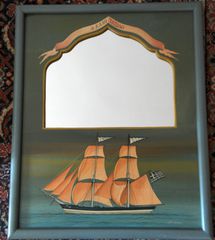Vintage Θαλασσογραφία με Καράβι & Καθρέπτη – Υπογεγραμμένη 1988 – 49×59