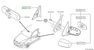 ΚΑΛΥΜΜΑ ΑΡΙΣΤΕΡΟ ΚΑΘΡΕΠΤΗ ΕΣΩΤΕΡΙΚΟ   NISSAN ALMERA N16  80293BN300