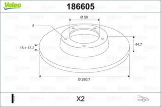 Δισκόπλακα εμπρός VALEO 186605 για ALFA ROMEO 147-156  (1 τεμ.)