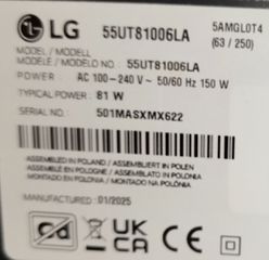 Smart tv 55" LG 55UT81006LA με ράγισμα στο γυαλί οθόνη για ανταλλακτικά η κεντρική πλακέτα επίσης η πλακέτα τροφοδοσίας ηχεία τα LED και τα πλαστικά είναι καινούργια