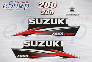 Αυτοκόλλητα σετ για  Suzuki εξωλέμβια τετράχρονη df 200 Hp (Μαύρη μηχανή) 2010