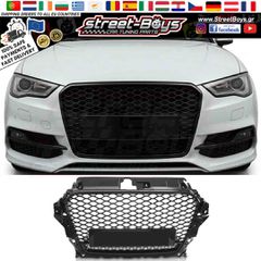 ΜΑΣΚΑ [RS QUATTRO TYPE] ΜΑΥΡΗ ΓΥΑΛΙΣΤΕΡΗ ΓΡΙΛΙΑ ΜΠΡΟΣΤΑ ΠΡΟΦΥΛΑΚΤΗΡΑ AUDI A3 8V (2012-2016) | Street Boys - Car Tuning Shop |