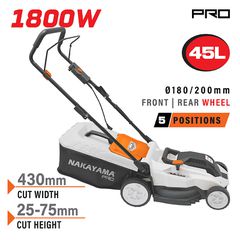 Μηχανή Γκαζόν Ηλεκτρική Χλοοκοπτικό 1800W NAKAYAMA PRO EM4021 Κοπή 43cm με Ρύθμιση 5 Θέσεων ( 084372 )