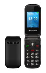 POWERTECH κινητό τηλέφωνο Milly Flip V2, 2.4", dual SIM, πλήκτρο SOS, μαύρο