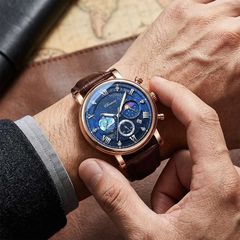 Ανδρικό ρολόϊ Moonphase celestial ροζ χρυσό-thumb-1