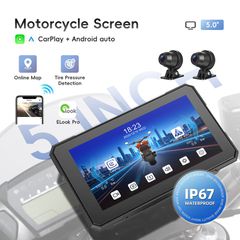 CarPlay Μοτοσυκλέτας 5" Οθόνη – Ασύρματο Apple CarPlay & Android Auto + Διπλή Κάμερα DVR (IP67)