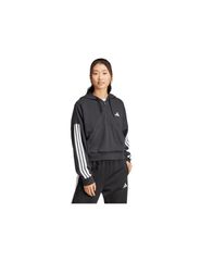 Women's adidas Essentials 3Stripes French Terry QuarterZip Hoodie Black JN1956