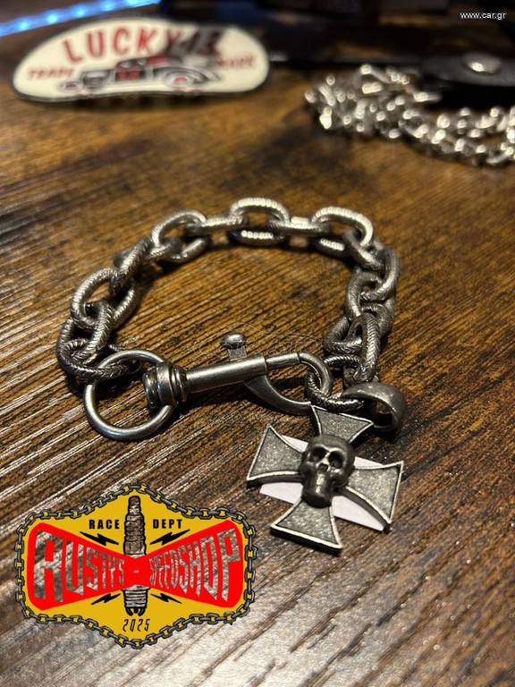 amigaz Biker Βραχιόλι Maltese Cross Skull – Steel