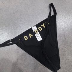 Sexy Rhinestone Letter Thong Panties Daddy Black os