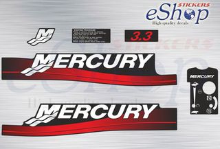 Αυτοκόλλητα σετ για Mercury 3,3 Hp δίχρονης 1999 2006 έκδοση κόκκινη